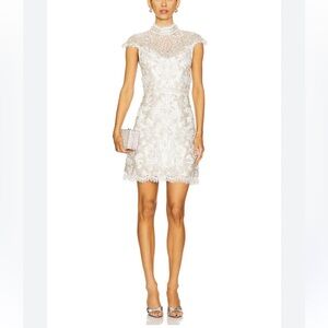 Alice and Olivia White Pria Lace Embellished Mini Dress - NWT